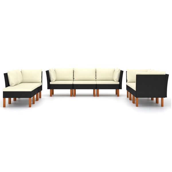 vidaXL 9-tlg. Garten-Lounge-Set mit Kissen Poly Rattan Schwarz