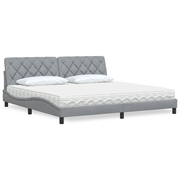 vidaXL Bett mit Matratze Hellgrau 200x200 cm Stoff