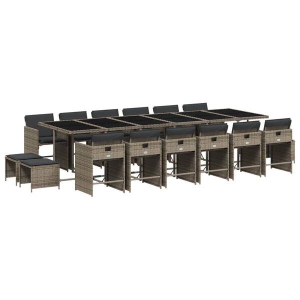 vidaXL 17-tlg. Garten-Essgruppe mit Kissen Grau Poly Rattan