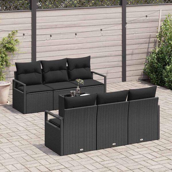 vidaXL Gartensofa-set mit Kissen 7 pcs Schwarz Poly-Rattan