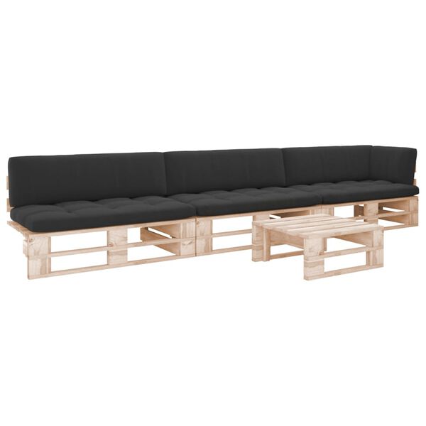 vidaXL 4-tlg. Paletten-Lounge-Set mit Kissen Impr&auml;gniertes Kiefernholz