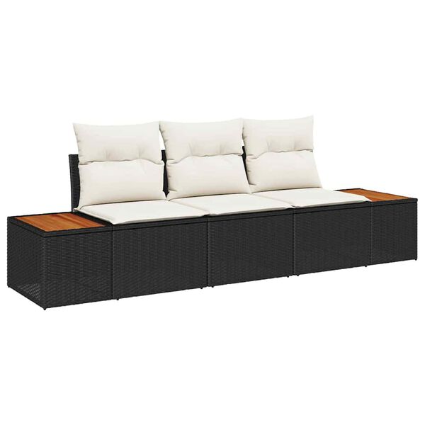 vidaXL Gartensofa-set mit Kissen 3 pcs Schwarz Poly-Rattan