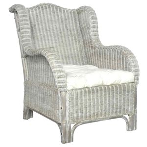vidaXL Sessel mit Kissen Grau Nat&uuml;rliches Rattan und Leinen