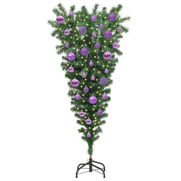 vidaXL Umgedrehter Kunst Weihnachtsbaum mit Kugelset Gr&uuml;n 120 cm PVC