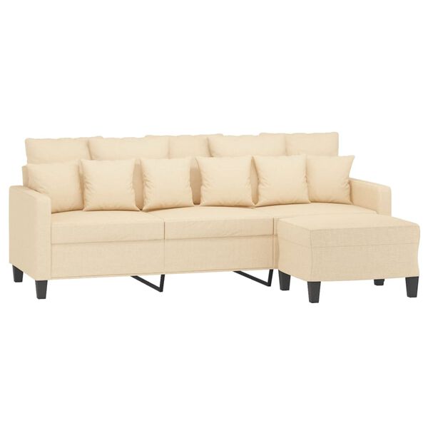 vidaXL 3-Sitzer-Sofa mit Hocker Creme 180 cm Stoff