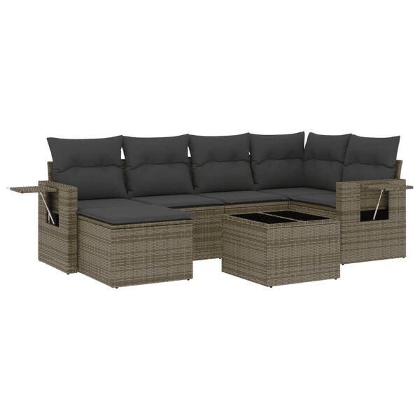 vidaXL 7-tlg. Garten-Sofagarnitur mit Kissen Grau Poly Rattan