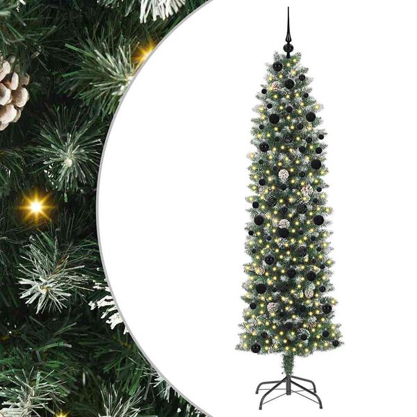 vidaXL K&uuml;nstlicher schlanker Weihnachtsbaum Gr&uuml;n und Wei&szlig; 240 cm