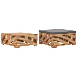 vidaXL Gartentisch und Fu&szlig;hocker Set mit Dunkelgrauem Kissen Teakholz