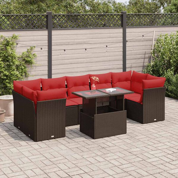 vidaXL 8-tlg. Garten-Sofagarnitur mit Kissen Braun Poly Rattan Akazie