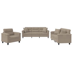 vidaXL 3-tlg. Sofagarnitur mit Kissen Taupe Mikrofasergewebe