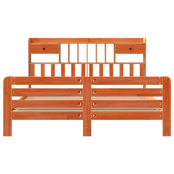 vidaXL Massivholzbett mit Regal ohne Matratze Wachsbraun 200x200 cm