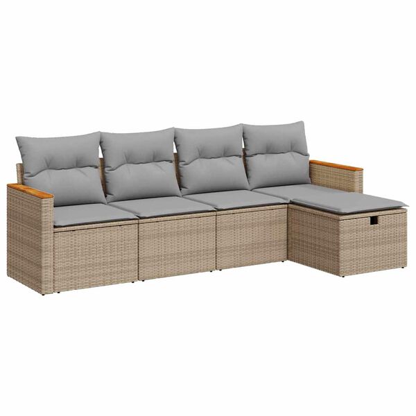 vidaXL 5-tlg. Garten-Sofagarnitur mit Kissen Beige Poly Rattan
