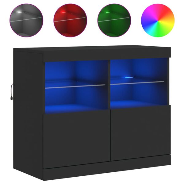 vidaXL Sideboard mit LED-Leuchten Schwarz 81x37x67 cm