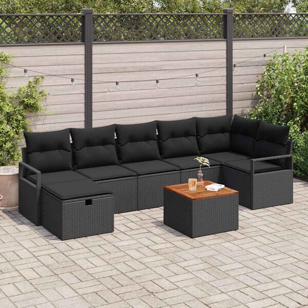 vidaXL Gartensofa-set mit Kissen 8 pcs Schwarz Poly Rattan