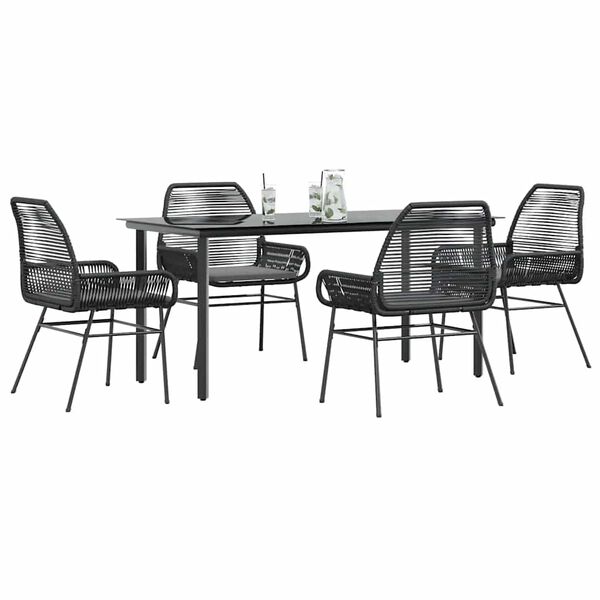 vidaXL 5-tlg. Garten-Essgruppe mit Kissen Schwarz Poly Rattan Glas