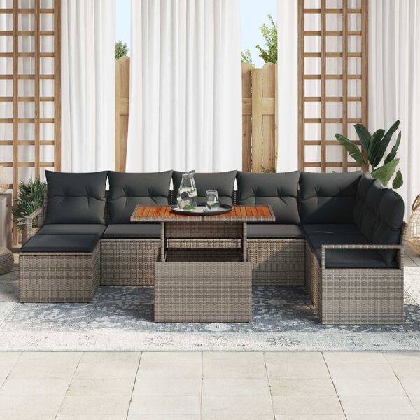 vidaXL Garten-Sofa-Set mit Speicher 9 pcs Grau Poly Rattan