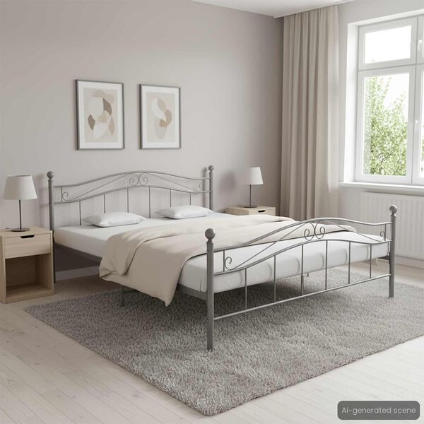 vidaXL Bett Grau Metall 160x200 cm