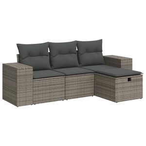 vidaXL 4-tlg. Garten-Sofagarnitur mit Kissen Grau Poly Rattan