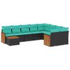 vidaXL 10-teiliges Gartensofa-Set mit Kissen, schwarzes Polyrattan