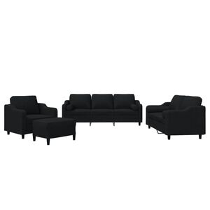 vidaXL 4-tlg. Sofagarnitur mit Kissen Schwarz Stoff