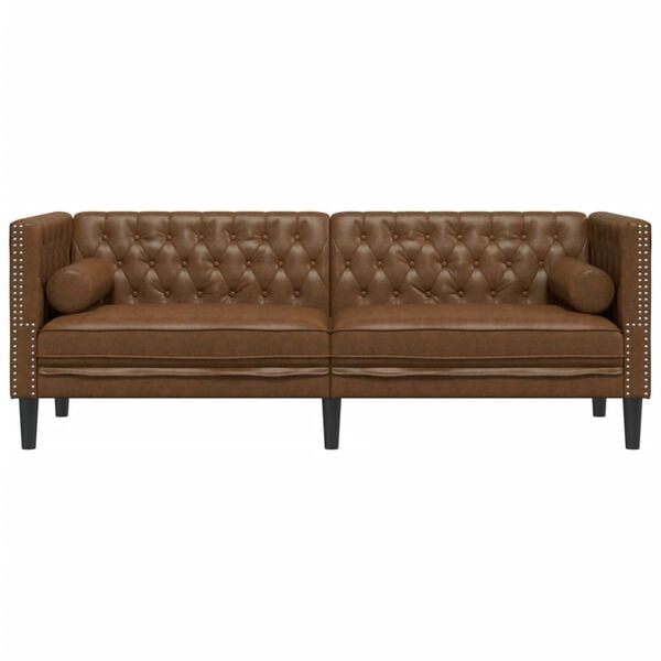vidaXL Chesterfield-Sofa 3-Sitzer Braun Kunstleder in Wildleder-Optik