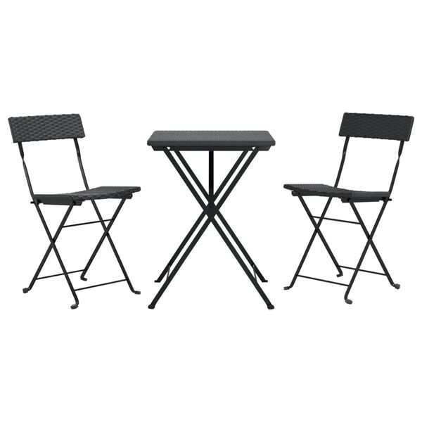 vidaXL 3-tlg. Bistro-Set Klappbar Schwarz Poly Rattan