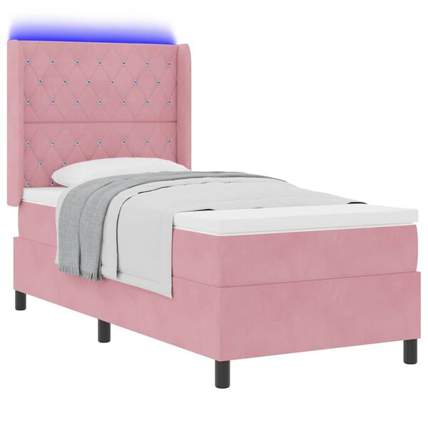 vidaXL Boxspringbett mit Matratze mit LED Rosa 90 x 200 cm Samt