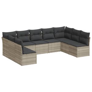 vidaXL 9-tlg. Garten-Sofagarnitur mit Kissen Hellgrau Poly Rattan