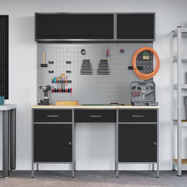 vidaXL Arbeitsschrankset mit Schubladen mit Regal 8 pcs Schwarz