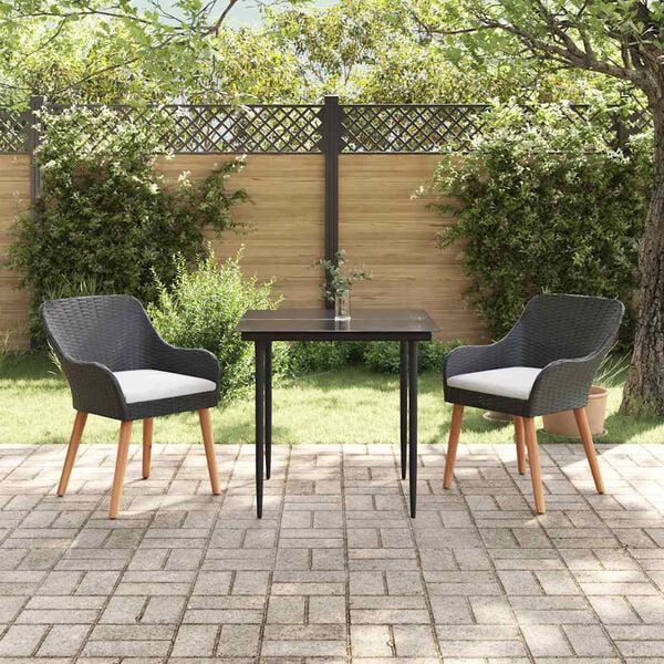 vidaXL Garten Essgruppe mit Kissen 3 pcs Schwarz Poly-Rattan