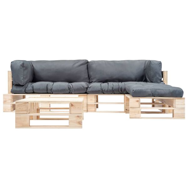 vidaXL 4-tlg. Paletten-Lounge-Set mit Kissen in Grau Holz