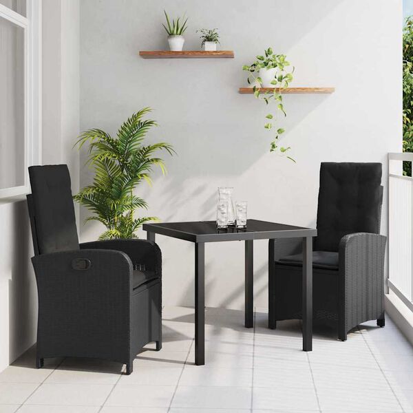 vidaXL Garten Essgruppe mit Kissen 3 pcs Schwarz Poly-Rattan