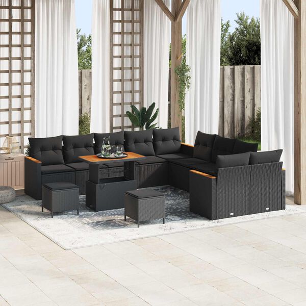 vidaXL Gartensofa-set mit Kissen 13 pcs Schwarz Poly-Rattan