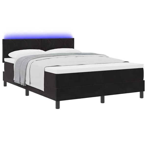 vidaXL LED Boxspringbett mit Matratze Schwarz 140 x 200 cm Samt