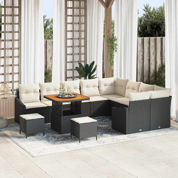 vidaXL Gartensofa-set mit Kissen 12 pcs Schwarz Poly-Rattan