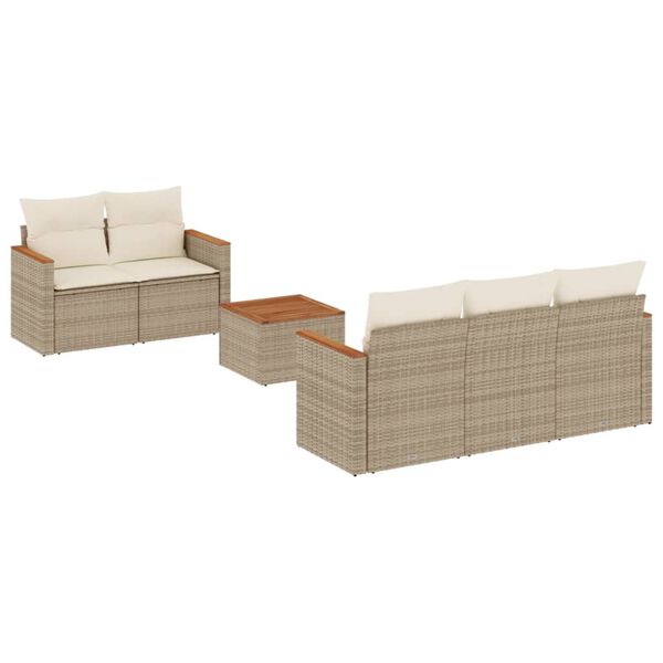 vidaXL 6-tlg. Garten-Sofagarnitur mit Kissen Beige Poly Rattan