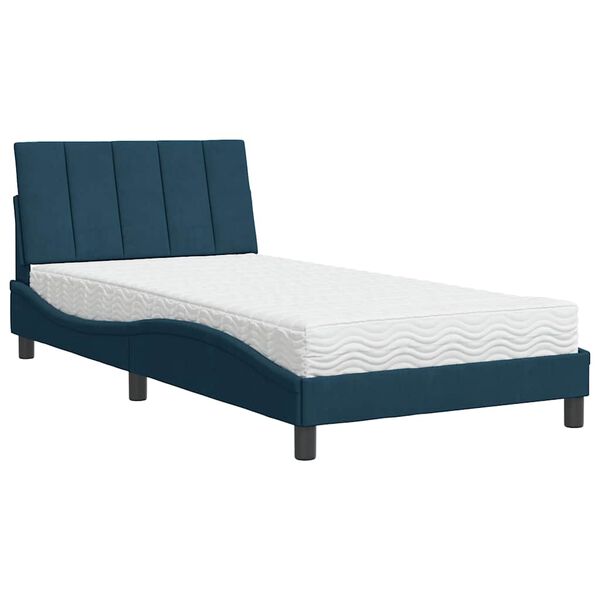 vidaXL Bett mit Matratze "Hanko" Blau 100x200 cm Samt