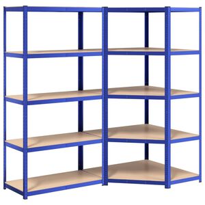 vidaXL Regale mit 5 B&ouml;den 2 Stk. Blau Stahl & Holzwerkstoff