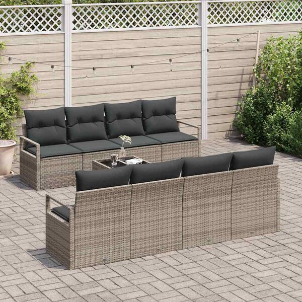 vidaXL Sofa Set mit Kissen 7 pcs Grau Poly Rattan