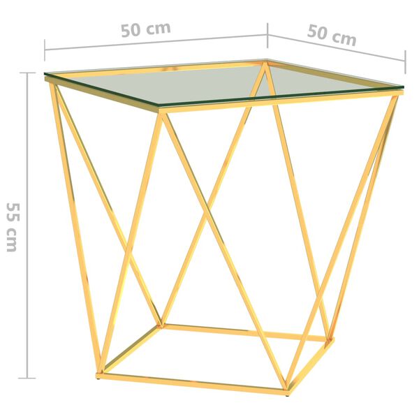 vidaXL Couchtisch Golden und Transparent 50x50x55 cm Edelstahl
