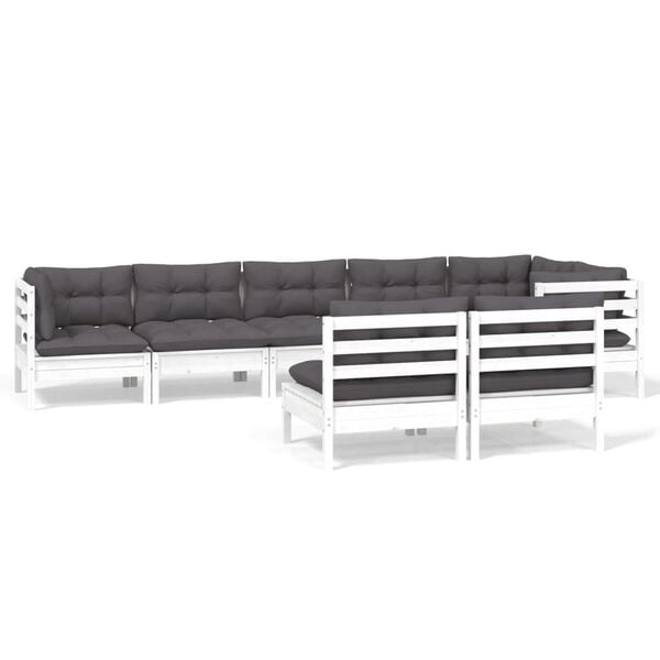 vidaXL 8-tlg. Garten-Lounge-Set mit Kissen Weiß Kiefer Massivholz