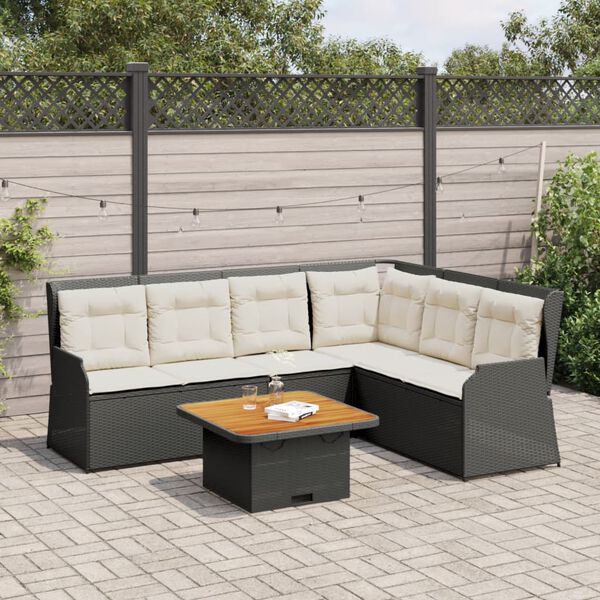 vidaXL 5-tlg. Garten-Lounge-Set mit Kissen Schwarz Poly Rattan