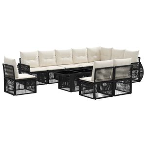 vidaXL Gartensofa-set 11 stk. Schwarz und Cremewei&szlig; Poly-Rattan