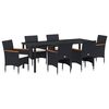 vidaXL Garten Essgruppe mit Kissen 7 pcs Schwarz Poly-Rattan