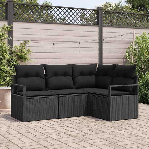 vidaXL Sofa Set mit Kissen mit Speicher 4 pcs Schwarz Poly-Rattan