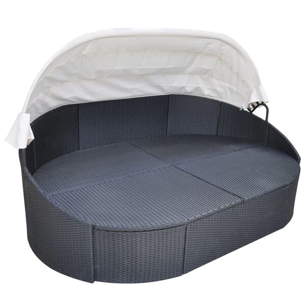 vidaXL Outdoor-Loungebett mit Dach Poly Rattan Schwarz