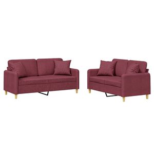 vidaXL 2-tlg. Sofagarnitur mit Kissen Weinrot Stoff