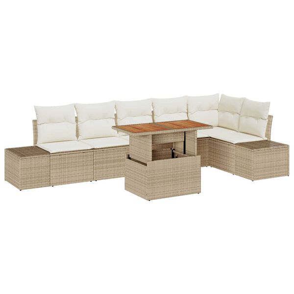 vidaXL Garten-Sofa-Set mit Speicher 7 pcs Beige Poly Rattan