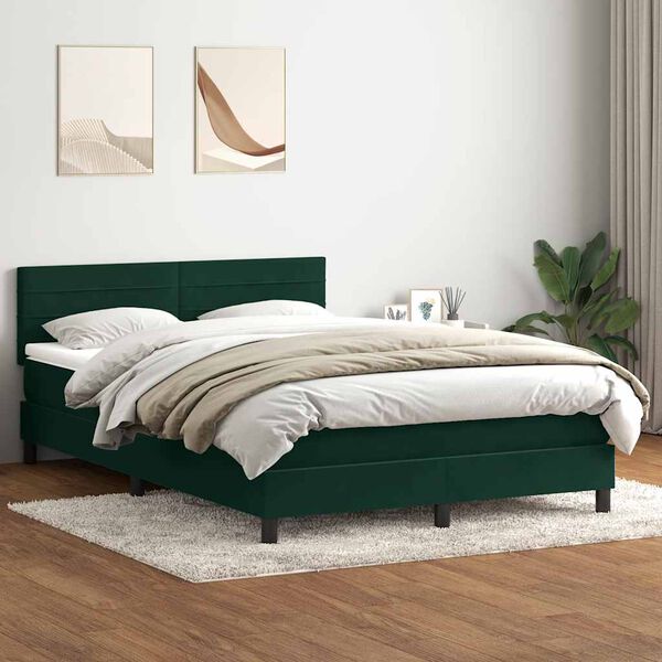 vidaXL Boxspringbett mit Matratze Dunkelgr&uuml;n 160x210 cm Samt