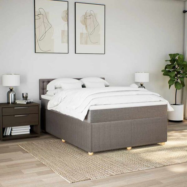 vidaXL Boxspringbett mit Matratze Taupe 140x190 cm Stoff